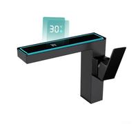 Robinet à affichage numérique intelligent avec lumière d'ambiance LED pour salle de bain, indicateur de température alimenté par l'eau, robinet d'évier sans contact pour maison moderne (noir)
