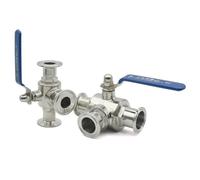 Robinet à bille à trois voies en forme de T, en acier inoxydable SS304/316L de qualité sanitaire, 1 pièce, 19/25/32/38/45/51mm, Type d'anneau de Port T/L OD50.5/64mm(SUS304,L-PORT_19MM FERRULE 50.5)