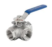 Robinet à boisseau sphérique à 3 voies, robinet à boisseau sphérique de type L de 1 pouce, vanne à boisseau sphérique DN25, vanne à 3 voies, valve de voie avec poignée de levier bleue, facile à