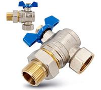 Robinet à boisseau sphérique coudé en laiton Ø 3/4" avec raccord DN20, filetage intérieur et poignée papillon, passage complet, robinet d'arrêt d'angle avec étrangleur et bague d'étanchéité PTFE, bleu