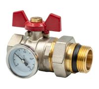 Robinet à boisseau sphérique droit lourd - Pour installation sanitaire et chauffage - Avec raccord union et thermomètre - Poignée papillon ergonomique en aluminium pour contrôle précis du débit