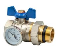 Robinet à boisseau sphérique droit lourd - Pour installation sanitaire et chauffage - Avec raccord union et thermomètre - Poignée papillon ergonomique en aluminium pour contrôle précis du débit