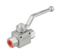Robinet à boisseau sphérique hydraulique 2 voies pour divers milieux eau, huile, gaz ; fonctionnement manuel ; pression nominale 500 bars ; technologie d'étanchéité en nitrile (G1/4)
