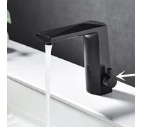 Robinet à capteur Noir à Effet Cascade pour lavabo de Salle de Bain, Robinet en Laiton pour Eau Chaude et Froide.