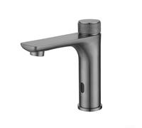 Robinet à détection infrarouge moderne en acier inoxydable 304 avec fonction eau chaude et froide intégrée et bouton rotatif lisse (gris)