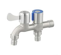 Robinet à double sortie en acier inoxydable pour lave-linge, évier et lavage de voiture extérieur - Filetage G1/2, 125 x 85 mm, anti-éclaboussures Air-I