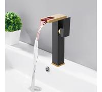Robinet à LED - Robinet cascade - Robinet mitigeur pour salle de bain, cuisine, hôtel - Noir et doré