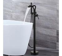 Robinet a Poser avec Douchette pour Baignoire Robinet Cascade Salle Bain Monotrou Mitigeur Baignoire Ilot Sur Pied,noir