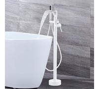 Robinet a Poser avec Douchette pour Baignoire Robinet Cascade Salle Bain Monotrou Mitigeur Baignoire Ilot Sur Pied,Blanc