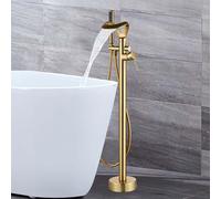 Robinet a Poser avec Douchette pour Baignoire Robinet Cascade Salle Bain Monotrou Mitigeur Baignoire Ilot Sur Pied,Or Brossé