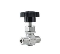 Robinet à soupape à filetage mâle en acier inoxydable 1/4", 3/8", 1/2", avec tige de réglage, poignée ronde noire, robinet à pointeau haute pression(3/8")