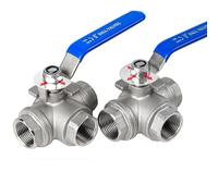 Robinet à tournant sphérique à 3 voies en acier inoxydable, type T type L 1/4" 3/8" 1/2" 3/4" 1" 2" DN8-DN50 robinet à tournant sphérique à filetage femelle for gaz liquides, 1 pièce(L type,DN20)