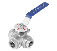 Robinet à Tournant Sphérique à 3 Voies，Walfront Robinet à Filetage Femelle en Acier Inoxydable à 3 Voies avec Poignée en Vinyle pour Gaz à l'Huile, 1/2 Pouces