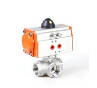 Robinet à tournant sphérique pneumatique à plate-forme haute à 3 voies en acier inoxydable DN25 304 avec cylindre à double effet(L)