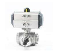 Robinet à tournant sphérique pneumatique à trois voies à plate-forme haute DN50, trois pièces avec filetage interne en acier inoxydable, robinet à tournant sphérique de Type T et L(T Type)