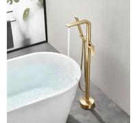 Robinet Au Sol Baignoire Ilot Rotation 360° Robinet Baignoire avec Douchette Mitigeur Douche 2 Sorties,Or Brossé