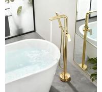 Robinet Au Sol Baignoire Ilot Rotation 360° Robinet Baignoire avec Douchette Mitigeur Douche 2 Sorties,Or