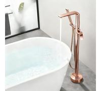 Robinet Au Sol Baignoire Ilot Rotation 360° Robinet Baignoire avec Douchette Mitigeur Douche 2 Sorties,Or Rose