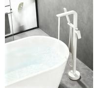 Robinet Au Sol Baignoire Ilot Rotation 360° Robinet Baignoire avec Douchette Mitigeur Douche 2 Sorties,Blanc