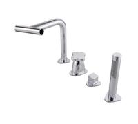 Robinet Baignoire 4 Trous Mitigeur Bain Douche Cascade avec Douchette | Bec à 4 Fonctions Robinet Mélangeur 4 Trous Baignoire Laiton 360 Rotatif Monocommande G1/2, Chrome