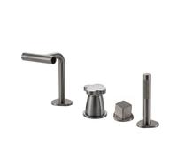 Robinet Baignoire 4 Trous Mitigeur Bain Douche Cascade avec Douchette | Bec à 4 Fonctions Robinet Mélangeur 4 Trous Baignoire Laiton 360 Rotatif Monocommande G1/2, Gris Pistolet