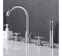 Robinet Baignoire avec Douchette Chromé Robinet Mitigeur pour Montage Sur Bord de Baignoire Mitigeur Bain Douche 4 Trous