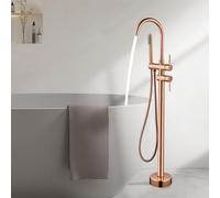 Robinet Baignoire avec Douchette Or Rose Double Poignée Robinet pour Baignoire Ilot Rotation 360° Mitigeur Bain Douche Col de Cygne