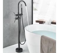 Robinet Baignoire avec Douchette Sur Pied Noir Col de Cygne Mitigeur pour Baignoire Ilot Double Poignée Douche Salle de Bain 2 Sorties