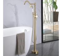 Robinet Baignoire avec Douchette Sur Pied Or Brossé Rétro Robinet Salle Bain Douche 2 Sorties Mitigeur pour Baignoire Ilot