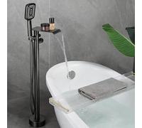 Robinet Baignoire Ilot a Cascade 2 Modes Pivotant à 360° Robinets de Baignoire Autoportants à Montage Au Sol,Gris Pistolet
