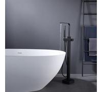Robinet Baignoire Ilot Noir 2 Sorties Mitigeur Bain Douche avec Bouton Carré Robinet Salle Bain Baignoire en Cuivre