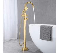 Robinet Baignoire Ilot Or Brossé Rétro Mitigeur Douche Col de Cygne Robinet Salle Bain Baignoire,Or Brossé