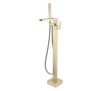 Robinet Baignoire Ilot Robinet De Baignoire Avec Douchette Pour Salle De Bain,Laiton Baignoire Robinet Mitigeur Au Sol,Autoportant Melangeur Baignoire Or brossé(connexion interne)