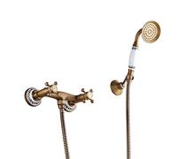 Robinet Baignoire, Mitigeur Baignoire Avec Douchette À Main Finition Laiton Antique Mural Double Poignée Laiton Mitigeur Douche Avec Support Et Flexible De Douche 1.5M, Robinet Bain