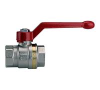 Robinet boisseau sphérique laiton bague FF poignee alu rouge 15x21 PN 40