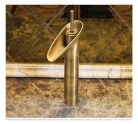 Robinet cascade de lavabo doré, salle de bains, grue chaude et froide, robinet d'évier en laiton, robinet d'évier cascade, robinet à poignée(Antique tall)