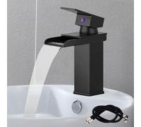 Robinet cascade de salle de bain, noir, mitigeur de lavabo en acier inoxydable, robinet d'eau chaude et froide, mitigeur moderne à levier unique pour salle de bain (tuyaux de 60 cm inclus)
