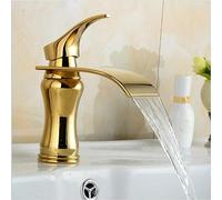 Robinet cascade doré à poignée unique trou simple robinet mitigeur de lavabo de cuisine robinet d'eau chaude et froide robinet d'évier de salle de bain