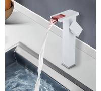 Robinet cascade LED en acier inoxydable 304 3 couleurs changeantes - Robinet de lavabo avec capteur de température - Robinet mitigeur de lavabo chaud et froid (blanc)