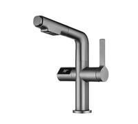 Robinet cascade moderne intelligent à affichage numérique robinet d'évier robinet d'évier 360 °C robinet de lavabo extractible robinet de salle de bain mitigeur (gris pistolet)