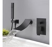 Robinet cascade mural noir avec douchette à main, système de douche, bec cascade, support mural, mitigeur monocommande pour salle de bain, douche
