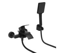 Robinet cascade noir avec douchette de douche, 2 sorties en acier inoxydable 304, montage mural, technologie Airboost pour douche à effet pluie, peinture par pulvérisation et cartouche en céramique