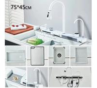 Robinet cascade numérique multifonction - Évier inox 304 grand bac unique, double jet, affichage LED température White