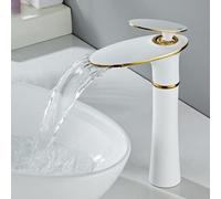 Robinet cascade pour lavabo - Blanc doré - Robinet mitigeur chaud et froid - Robinet d'évier en laiton noir - Hauteur de la poignée en or blanc
