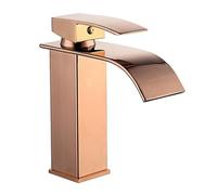 Robinet Cascade Salle de Bain Robinet de Lavabo Buse Plate Cascade Chaude Et Froide Buse Monotrou Raccords Évier Or Rose