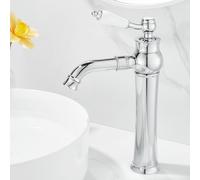 Robinet Chaud et Froid Cuvette Tout en Cuivre Lavabo Lavabo à Poser Robinet Lavabo Lavabo à Main Argent Modèle surélevé [Poignée en céramique]