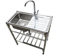 Robinet Chaud/froid Et Lavabo, Évier De Cuisine En Acier Inoxydable Sur Pied Avec Établi, Evier INOX 1 Bac avec Egouttoir Et Robinet, Portable et sur Pied, Facile à Nettoyer. (Size : Single layer)