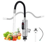 Robinet Chauffant Électrique Сhauffe-Eau,3300W Cuisine Robinet Chauffant, Acier Inoxydable Mitigeur électrique avec LED Température, rotation à 360°, 3S chauffe rapide,Chaude et Froide Réglable