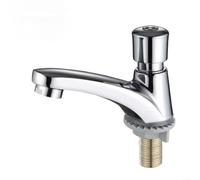 Robinet chromé avec retard temporisé à fermeture automatique Robinet à économie d'eau Salle de bain publique Lavabo Mitigeur unique pour eau froide Montage sur pont Hygiénique Efficace