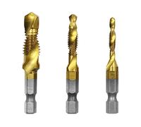 Robinet Combiné, 3 Pièces Combinaison Drill and Tap Bit Set HSS Hex Métrique Ebavurez Fraiser Bits Jeu de perçage métrique,tarauds filetés,filetage métrique avec revêtement en titane HSS M4 M8 M10